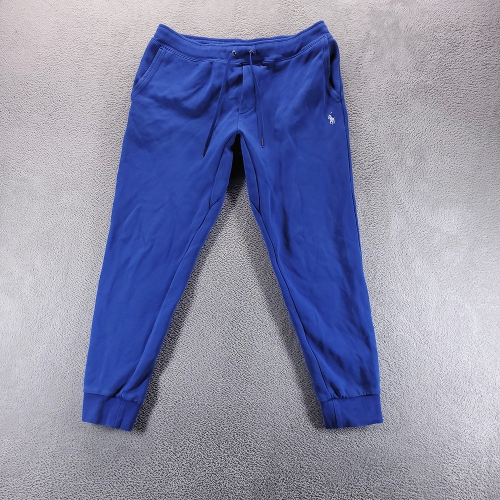 Polo Ralph Lauren Sweatpants Mens‎ M Blue Double Knit Joggers Drawstring Sleek